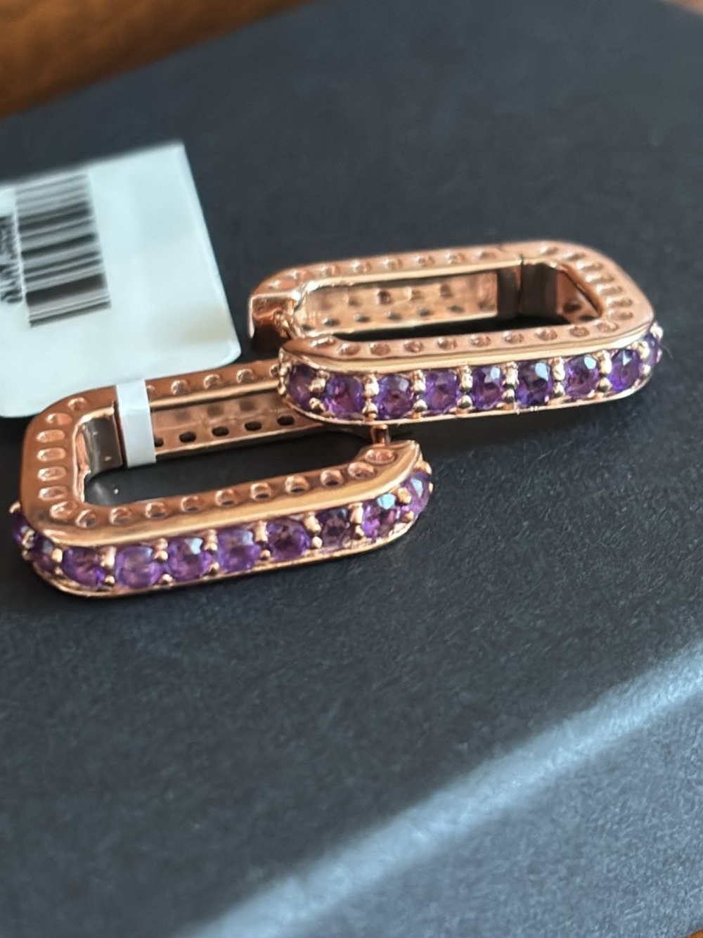 Rose Gold Huggie Earrings with amethyst Gem Accents